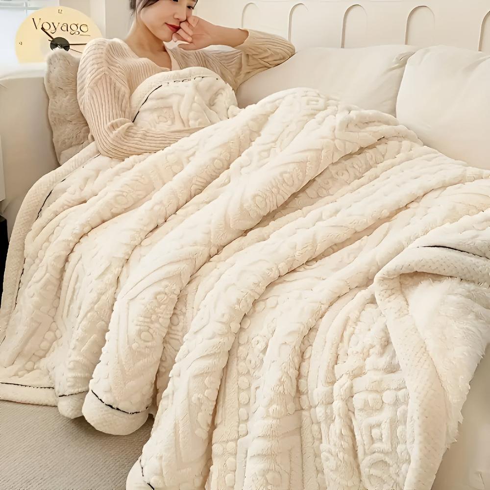 Carved Plush Throw with Sherpa Backing – Double-Sided Blanket for Bed, Couch & Travel