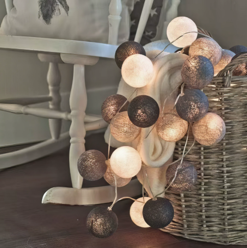 Cotton Ball String Lights with Soft Woven Globes for Bedroom, Living Room & Party Decor – USB or Battery Powered Fairy Lights | Thomler