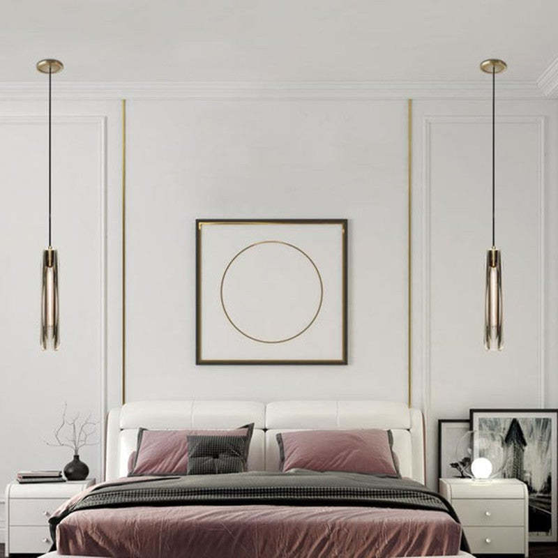 Glass Cylinder Hanging Light Fixture 15 Inch Height Adjustable Drop Ceiling Lamp for Dining Room Bedroom Living Room Contemporary Minimalist | Thomler