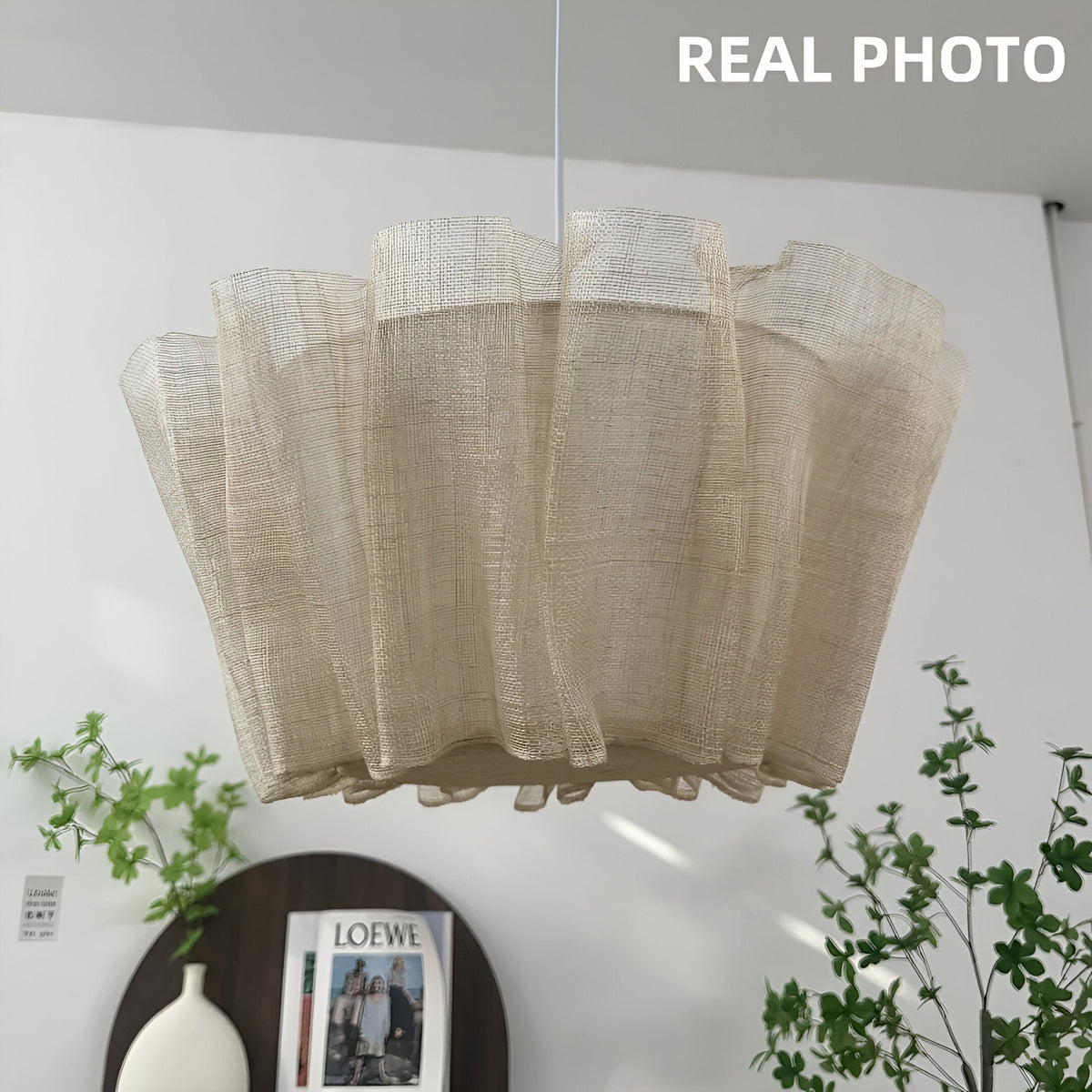 Geplooide stoffen hanglamp voor aan het plafond 40 cm Warm Crème voor eetkamer keukeneiland Scandinavisch Japans modern minimalistisch sfeervol licht | Thomler