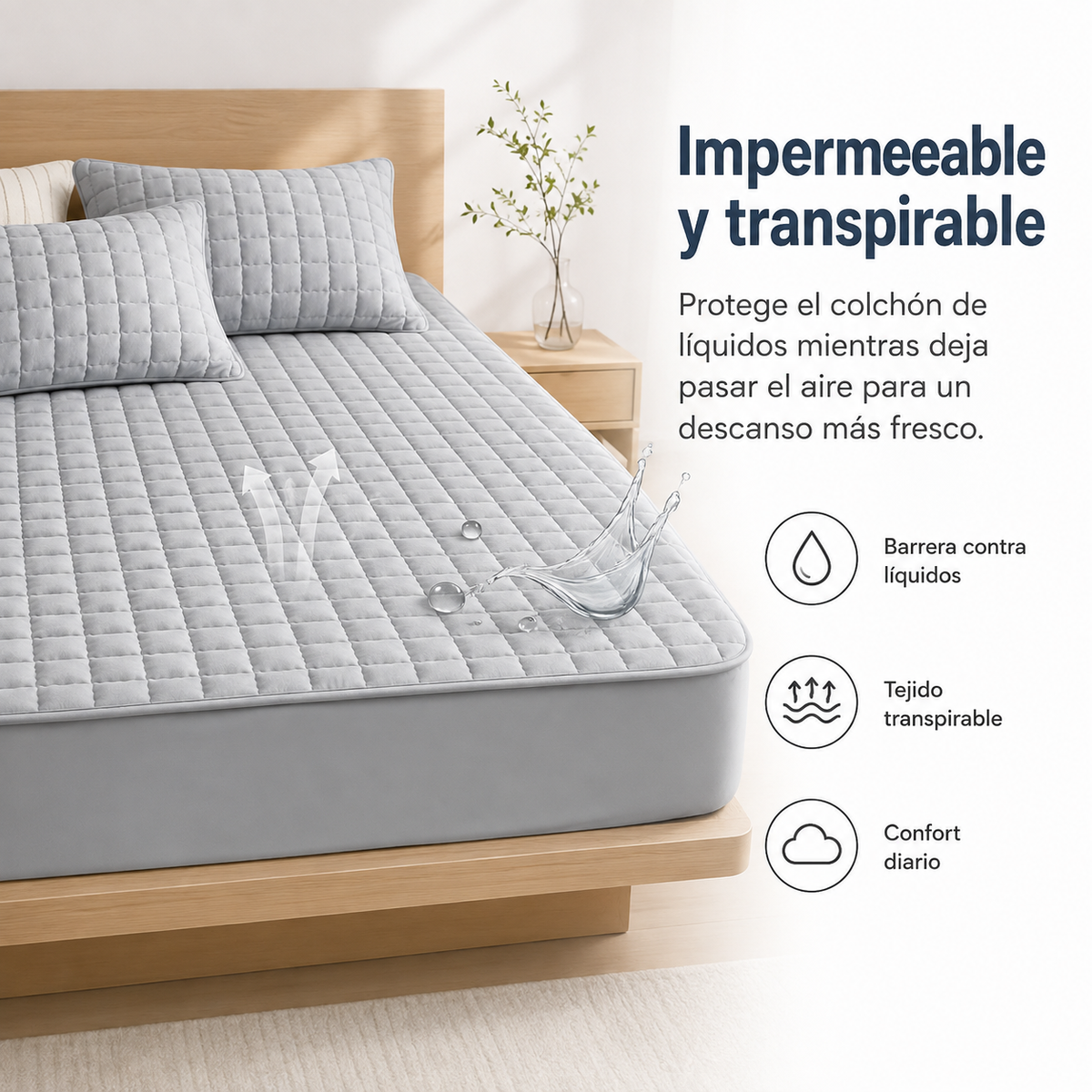 Quilted Waterproof Mattress Protector with Breathable Layer for Deep-Pocket Beds