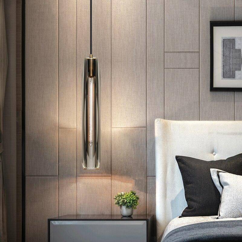 Glass Cylinder Hanging Light Fixture 15 Inch Height Adjustable Drop Ceiling Lamp for Dining Room Bedroom Living Room Contemporary Minimalist | Thomler
