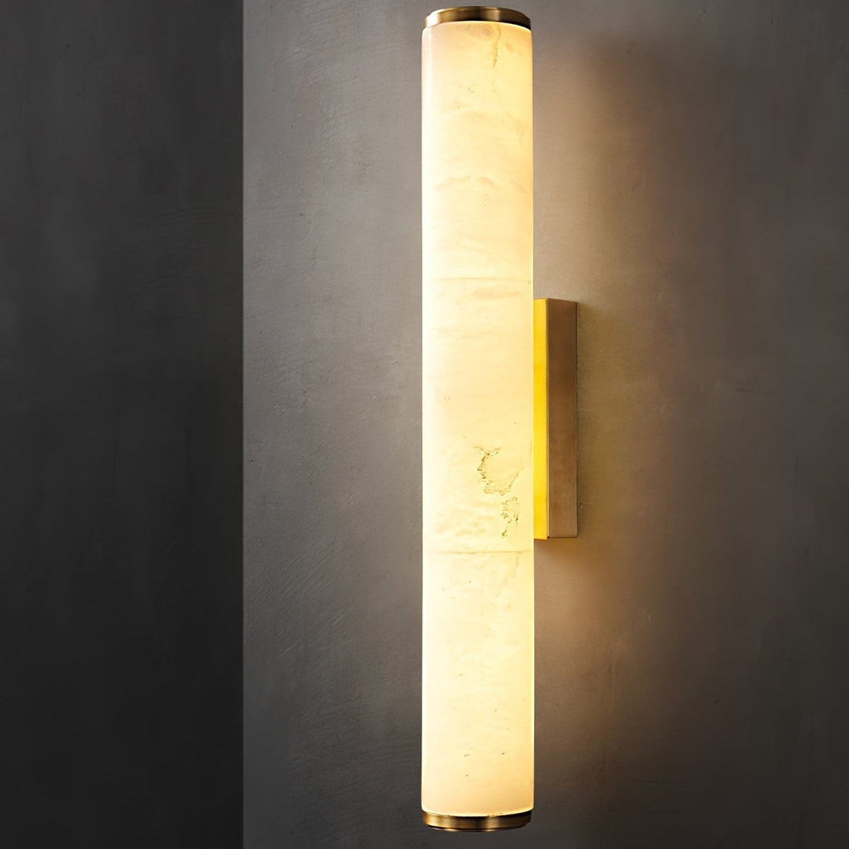 Vertikale Wandleuchte aus Stein und Metall mit sanftem LED-Licht für Schlafzimmer, Flure und Wohnzimmer – Uplight-Design bis 31 Zoll
