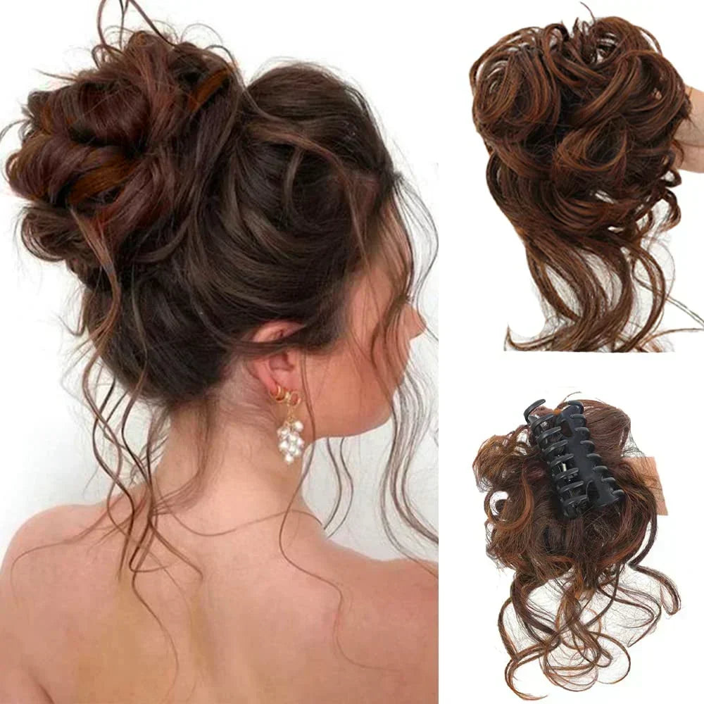 Synthetic Updo Hairpiece with Clip Attachment – Textured Volume for Thin or Fine Hair – Available in 18 Shades Including Blonde, Brown, Black, Gray