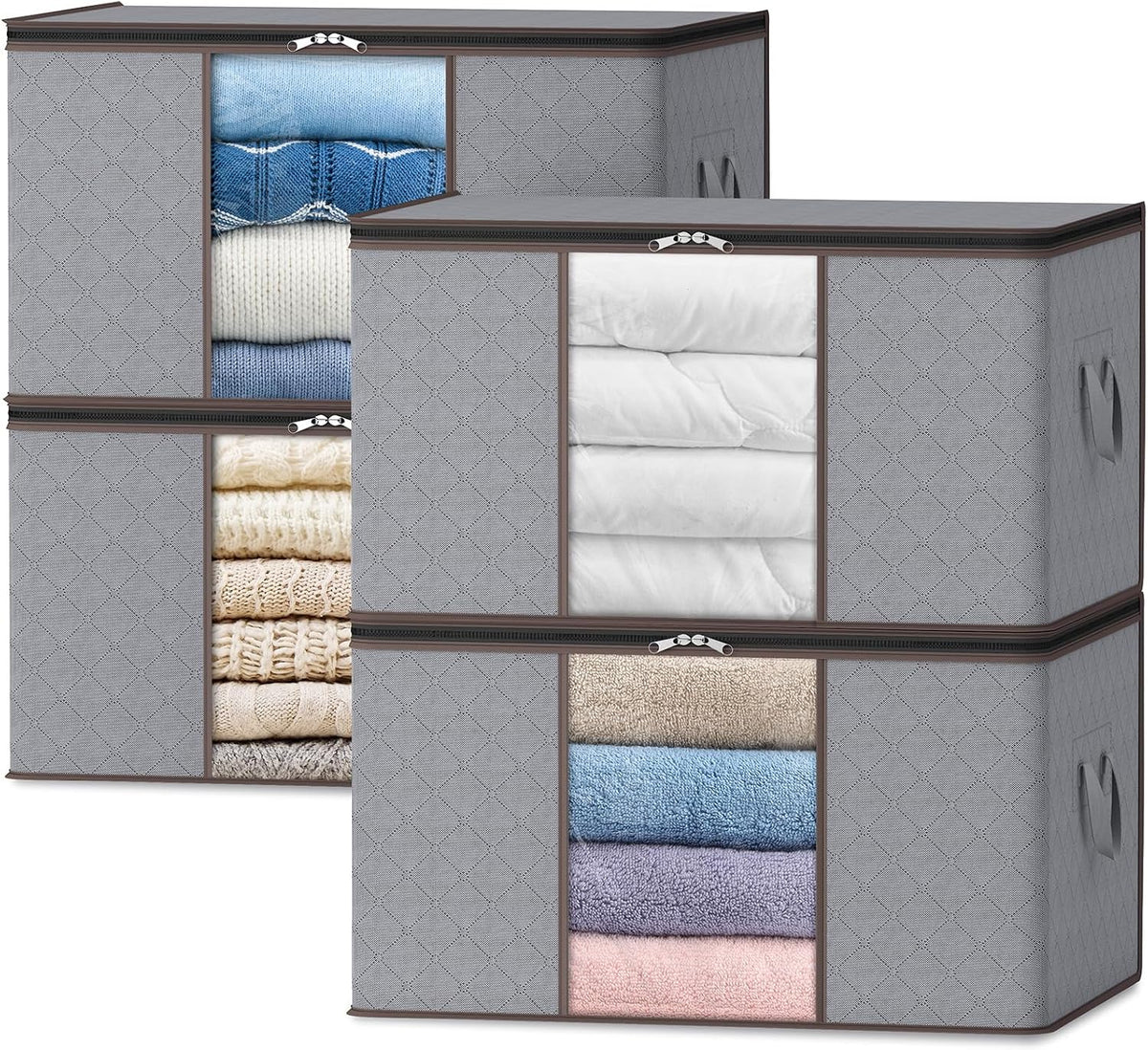 Fabric Closet Organizer Bin 24 Gallon Gray with Clear Window Collapsible Under Bed Storage Container for Comforters Seasonal Clothes Linens | Thomler