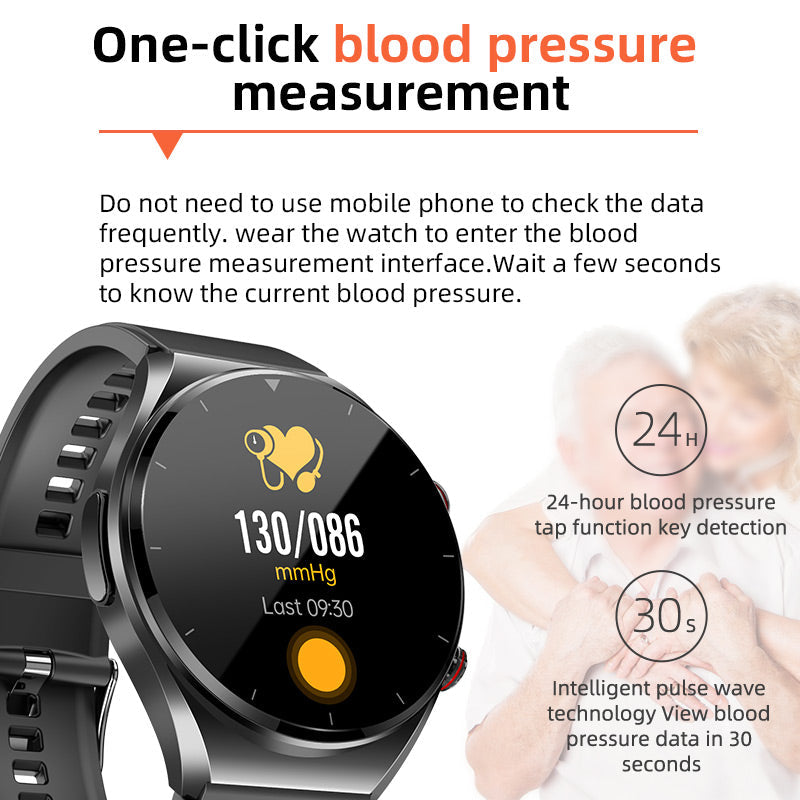 Gesundheitsüberwachungs-Smartwatch mit Glukose-Tracker, Herzfrequenz-, EKG-, Blutdruck- und HRV-Sensor für tägliches Wohlbefinden und Fitness