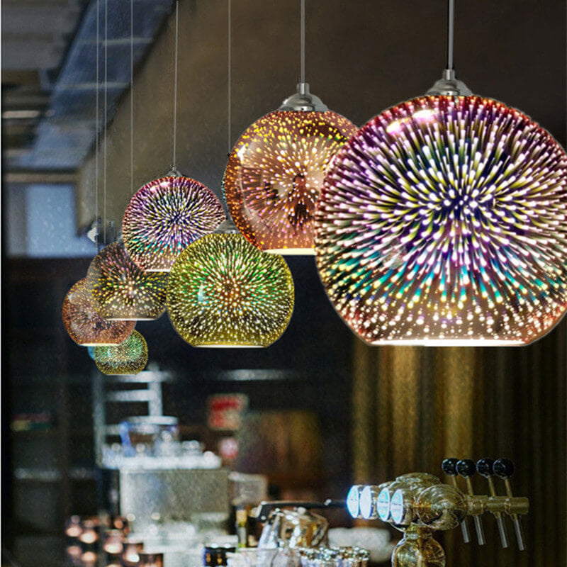 Hanging Ceiling Fixture with Multicolor Glass Shade and Height-Adjustable Cord for Kitchens, Dining Areas, Bars, and Cafés | Thomler