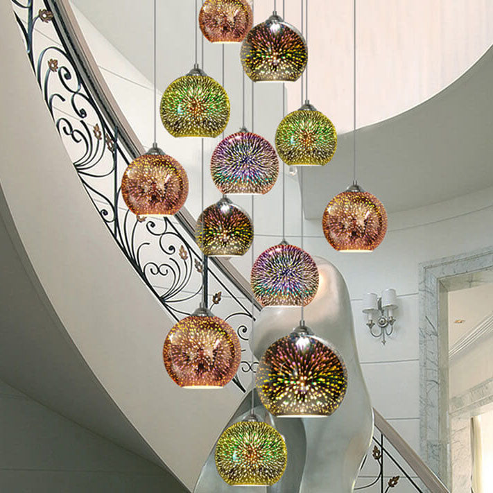 Hanging Ceiling Fixture with Multicolor Glass Shade and Height-Adjustable Cord for Kitchens, Dining Areas, Bars, and Cafés | Thomler