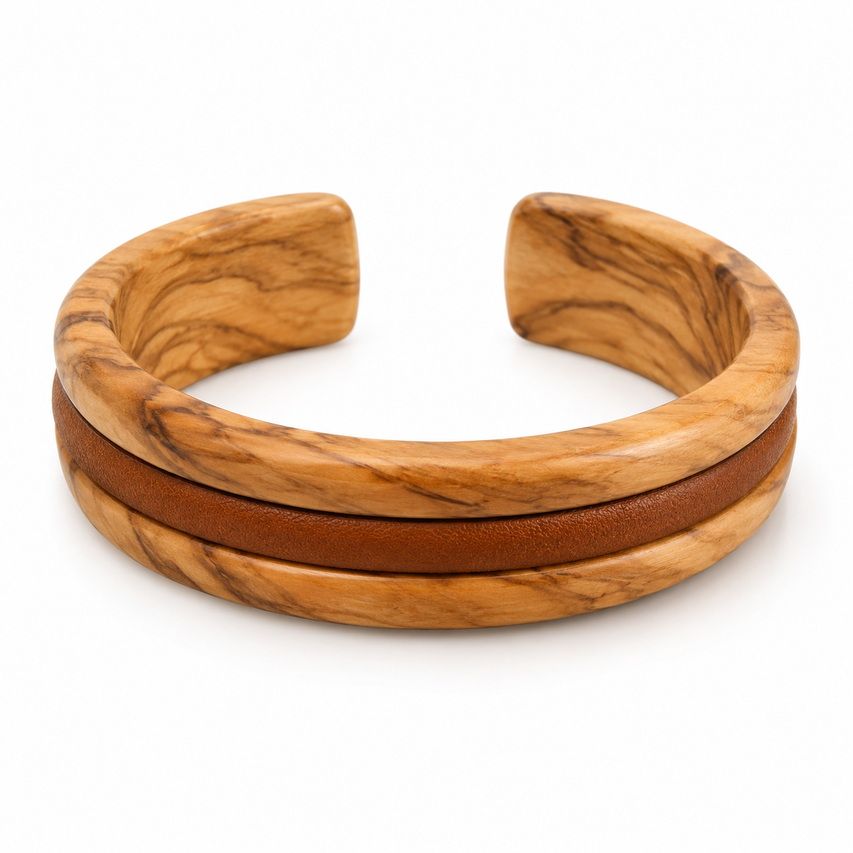 Pulsera de madera de 2.5 pulgadas con detalle de piel vegana