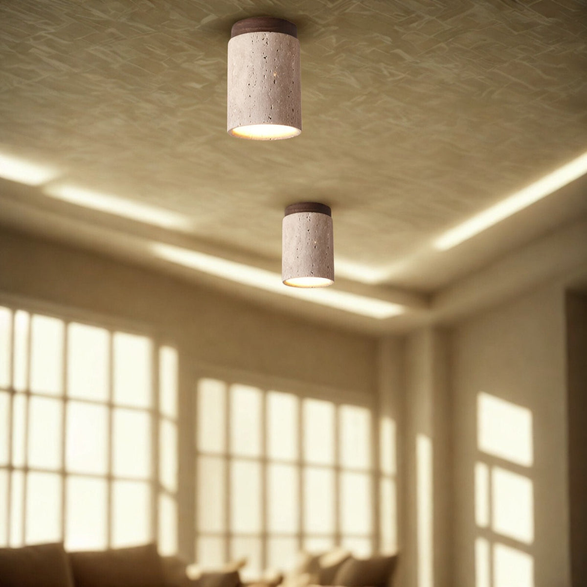 Flush Mount Stone Ceiling Light 4.3 Inch Beige Round Fixture Low Profile Bedroom Hallway Kitchen Entryway Soft Ambient Glow E27 Socket Natur | Thomler
