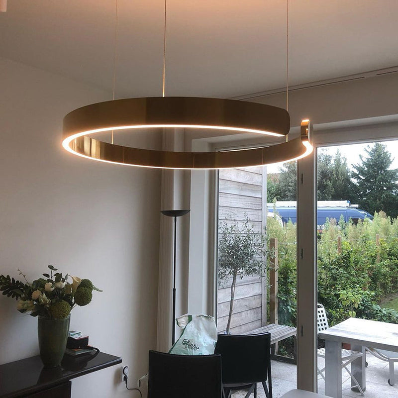 Runde LED-Deckenleuchte Aluminiumring 50 cm, höhenverstellbar für Kücheninsel, Essbereich, Foyer, moderne hängende Halo-Leuchte, Energieeffizient | Thomler