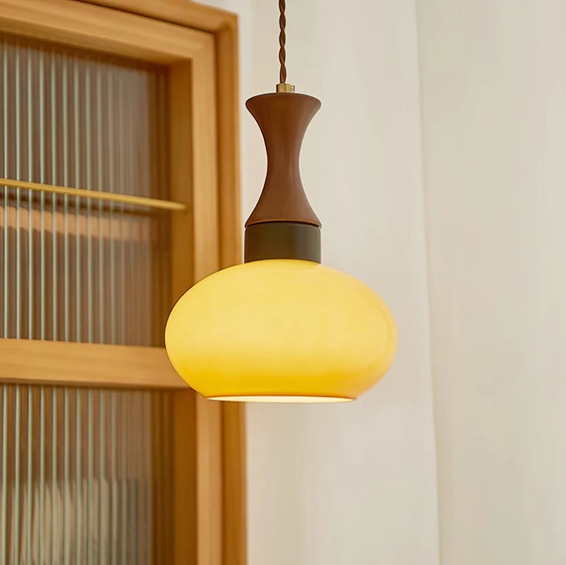 Handgefertigte Deckenleuchte aus Holz & Glas, 12-Zoll Hängeleuchte ideal für Küchen, Essbereiche, Schlafzimmer, E26-Fassung, rustikaler Bauernhausstil M | Thomler