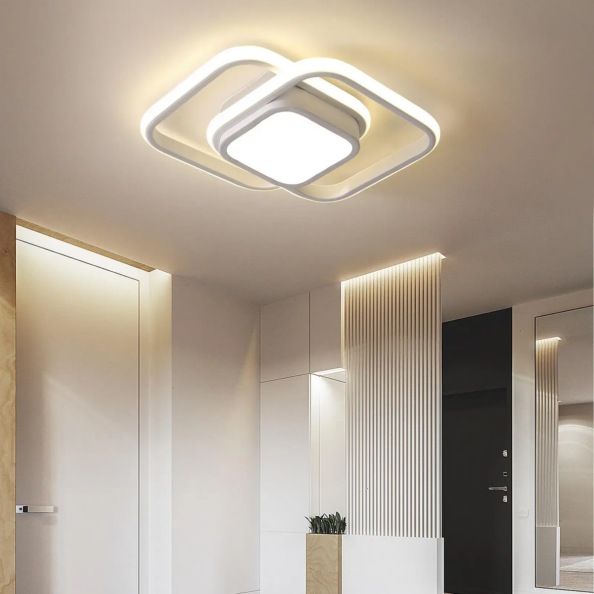 Double Ring LED Flush Mount Light Black Contemporary Overhead Fixture for Entryway Foyer Apartment Passageway Interior Decor | Thomler