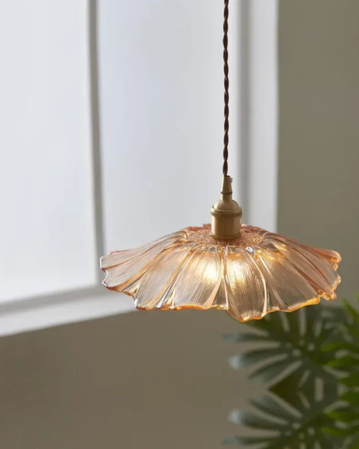 Glass Pendant Light with Brass Socket and Organic Petal Shape for Dining Room and Living Space | Thomler