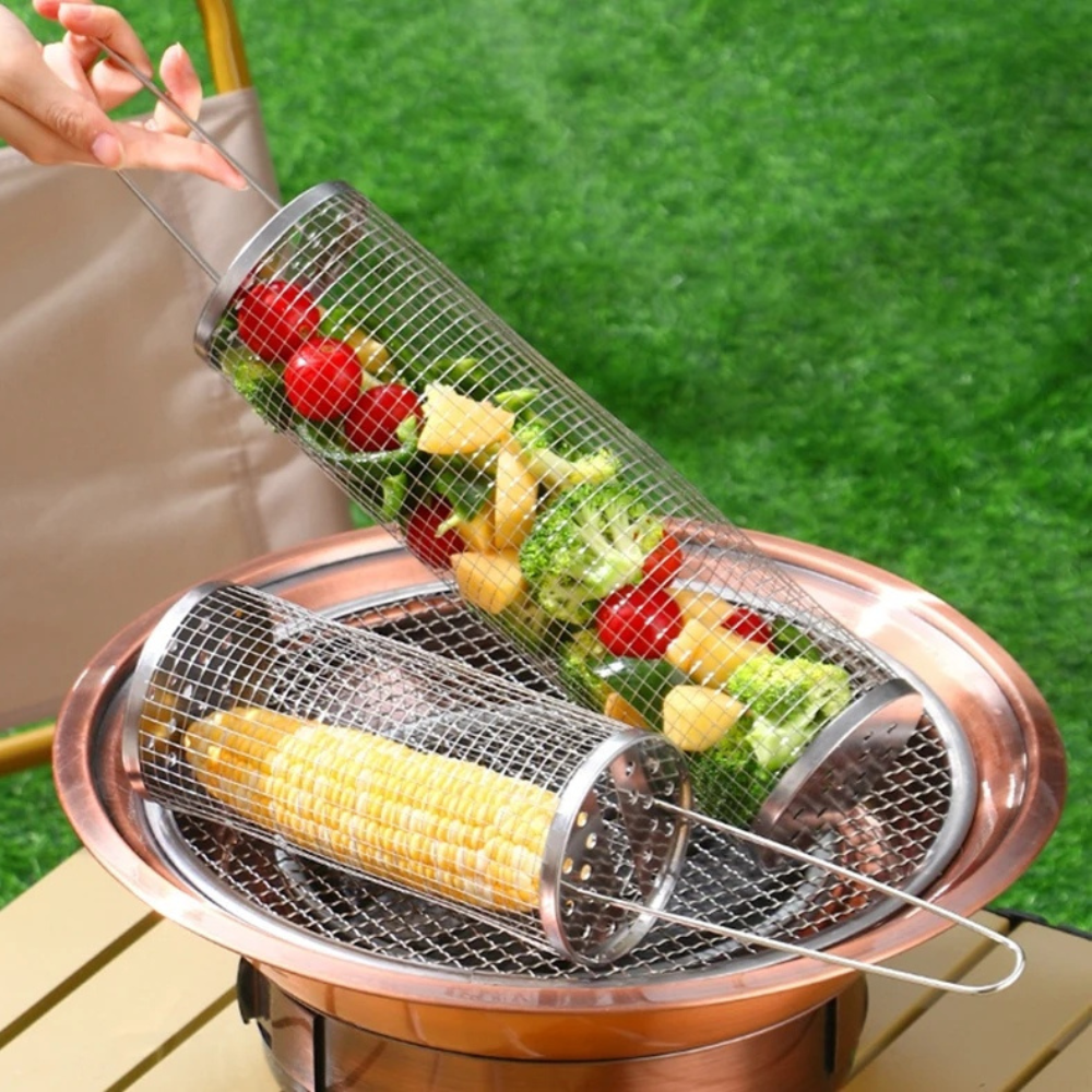 Runder Grillkorb aus Edelstahl