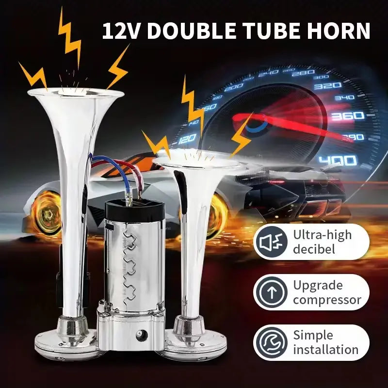 Elektrisches Doppel-Signalhorn mit Kompressor mit automatischer Nachfüllfunktion und Montagehalterung für 12V-Fahrzeuge