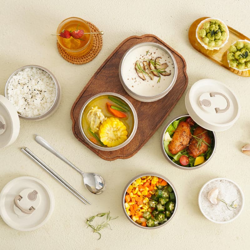 Juego de recipientes térmicos apilables para alimentos con tapas a prueba de fugas, para el trabajo, la escuela, viajes, preparación de comidas, caja tipo bento portátil, almacenamiento de alimentos fríos y calientes, talla S | Thomler