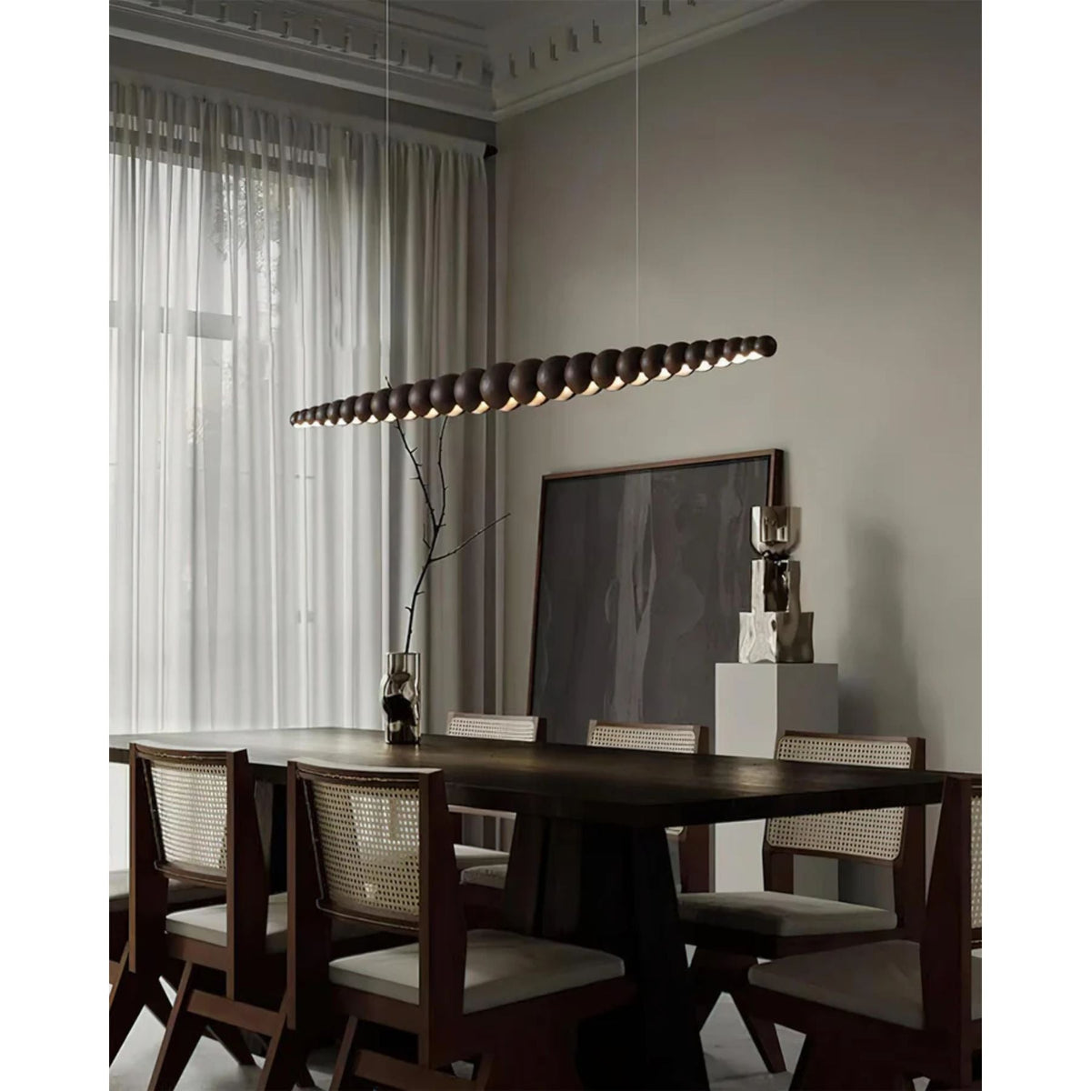 Lineare LED-Deckenleuchte Holz & Metall 3000K für Kücheninsel Esszimmer höhenverstellbare Pendelleuchte Barlicht modern minimalistisch Skandi | Thomler