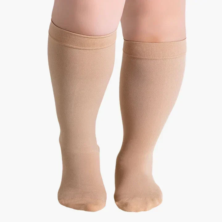 Compressiekousen met elastische band voor verlichting bij zwellingen en ondersteuning van de bloedsomloop – Naadloos kniehoog model voor dames en heren, diverse maten