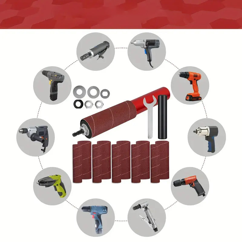 Kit adaptador de lijadora de tambor para taladro: herramienta de lijado y pulido de husillo para múltiples superficies con 10 mangas de lija para madera, metal y plástico - Trabajo | Thomler