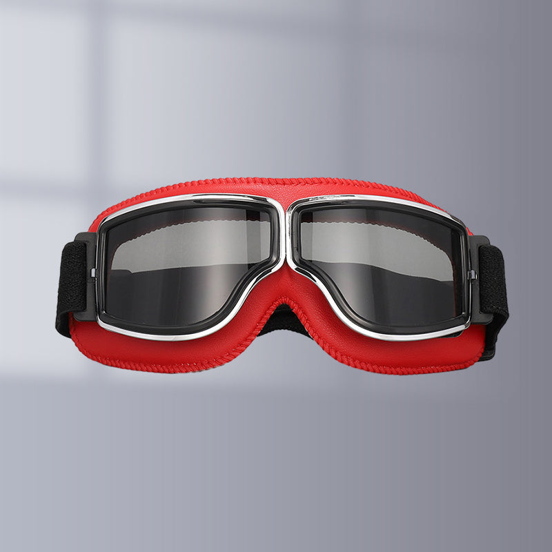 Retro motorbril met verstelbare band, UV-bescherming & stootvaste polycarbonaat lens voor motorrijden, fietsen & buitengebruik