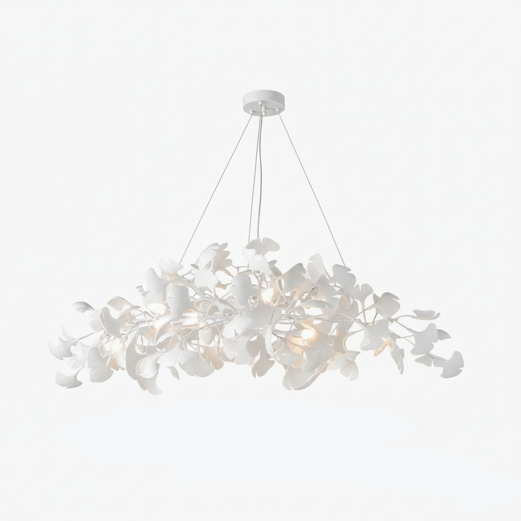 Lámpara de techo de porcelana hecha a mano con hojas y ramas flexibles, color dorado y blanco, 70 pulgadas, iluminación de diseño para comedor, vestíbulo y sala de estar