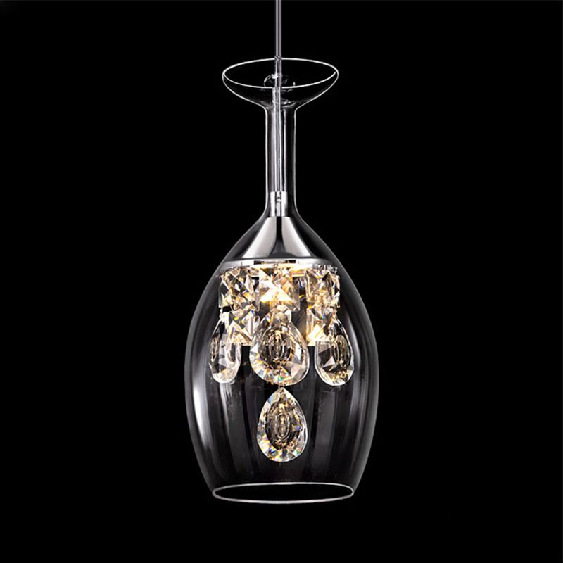 Crystal Drop Hanging Light Fixture for Dining Room Kitchen Island Bedroom | Wine Glass Shape Metal Frame | Indoor Ceiling Lamp | Adjustable | Thomler