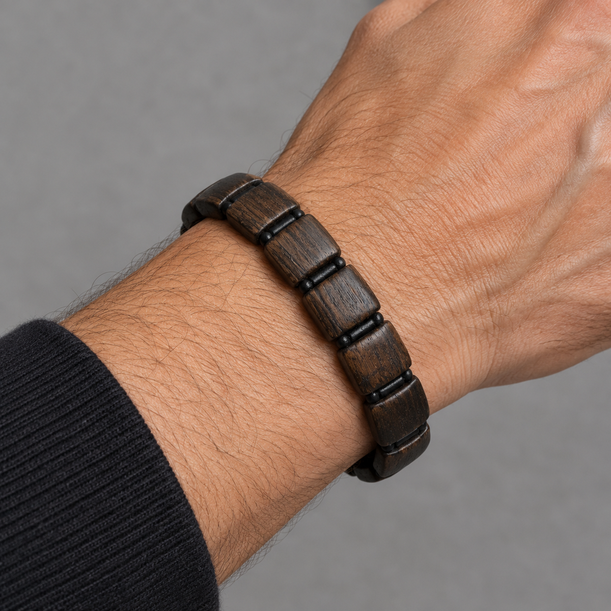Wooden Beaded Bracelet – Dark Brown Elastic Fit