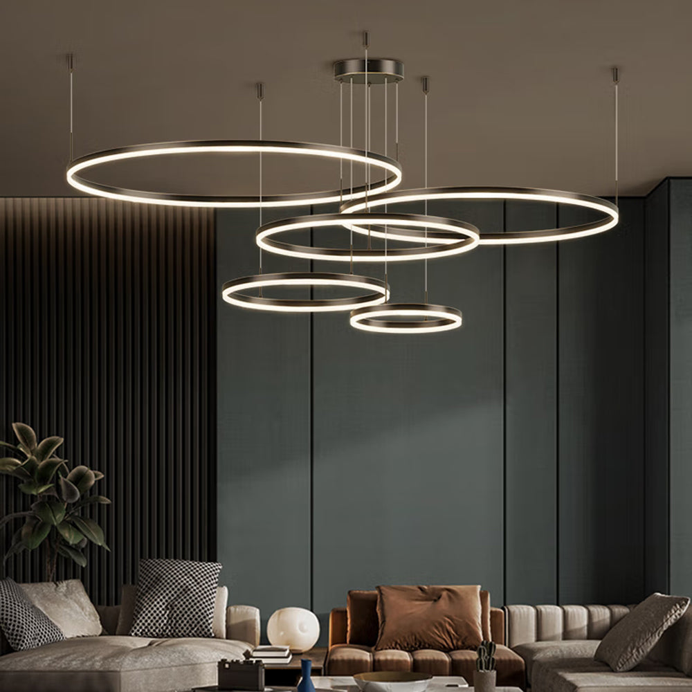 Multi-Ring LED Ceiling Light Fixture Adjustable Height Metal & Acrylic for Dining Rooms Living Spaces Bedrooms Contemporary Overhead Hanging | Thomler