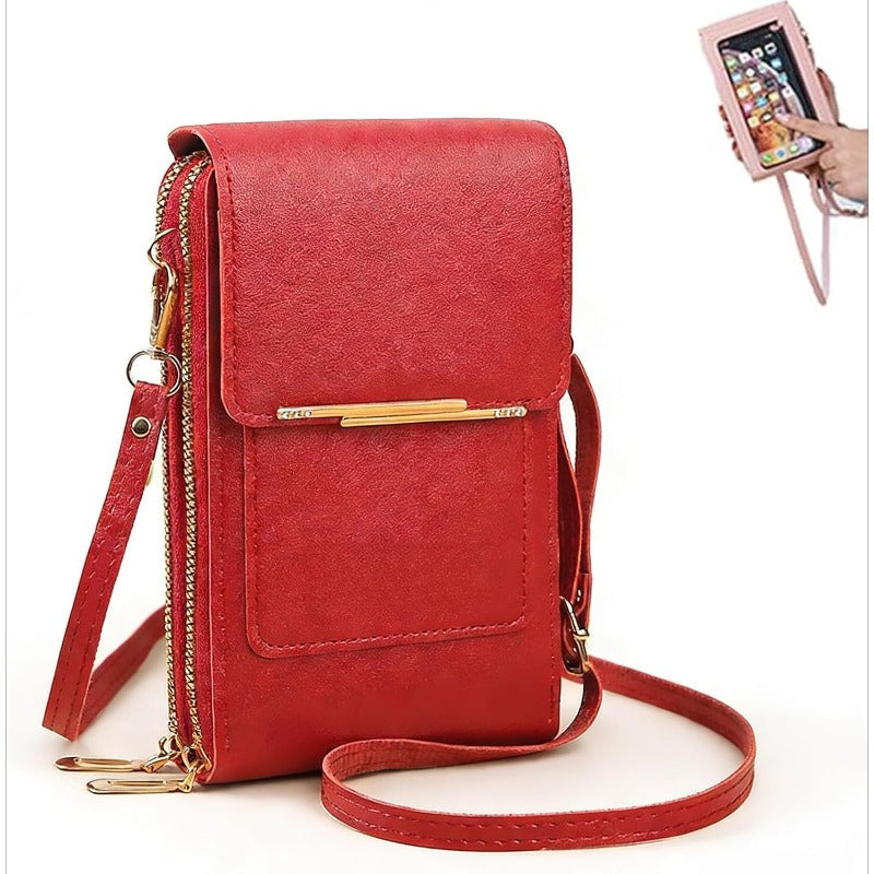 Touchscreen Crossbody Phone Wallet with RFID Blocking for Cards & Cash – Waterproof PU Leather Mini Purse Holds 6.7 in Smartphones | Thomler