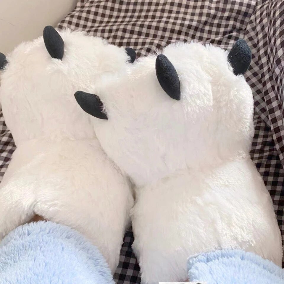 Plush Bear Paw Slippers – Soft Faux Fur House Shoes with Non-Slip Sole for Indoor & Outdoor Wear, Unisex Winter Footwear