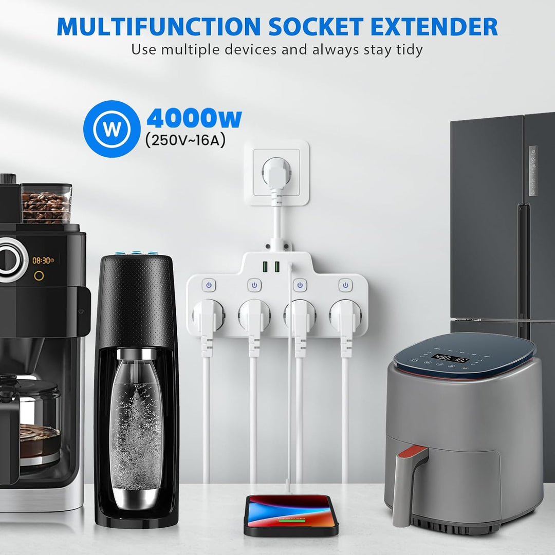 Wandmontierte Steckdosenleiste mit Einzelschaltern – 2 USB-A und 1 USB-C Anschluss