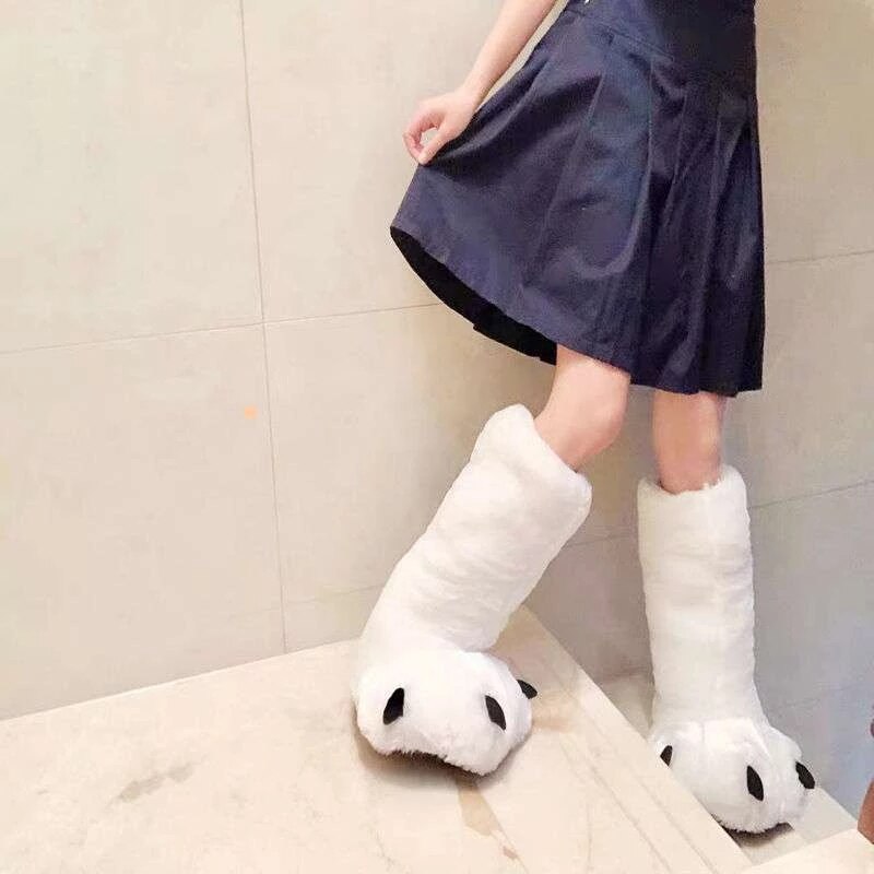 Plush Bear Paw Slippers – Soft Faux Fur House Shoes with Non-Slip Sole for Indoor & Outdoor Wear, Unisex Winter Footwear