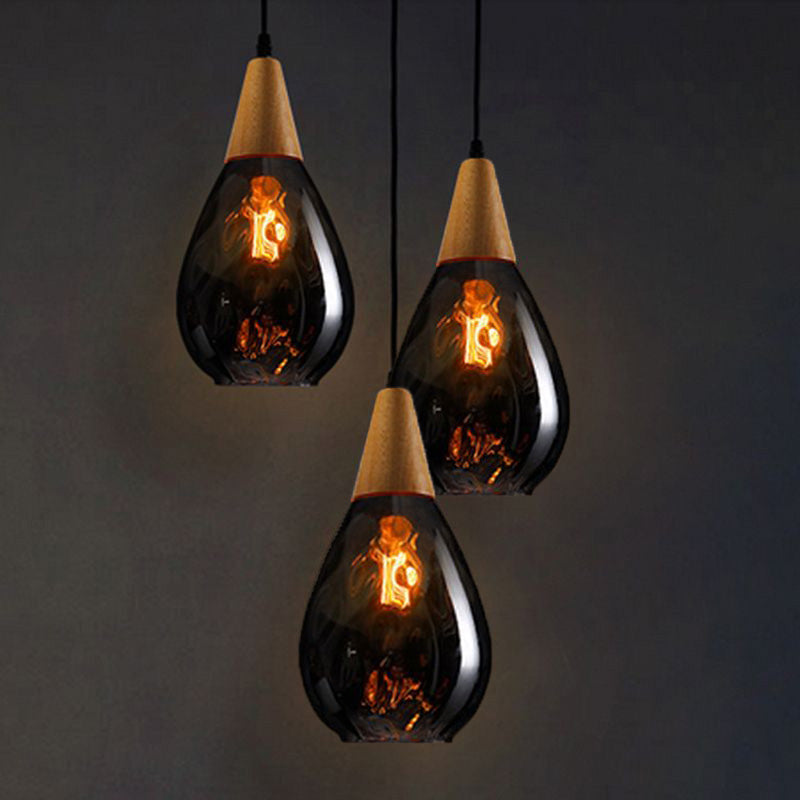 Glass & Wood Drop Ceiling Fixture with Adjustable Cord for Kitchen Island, Dining Room & Living Area | Hardwired E26 Socket | Indoor Overhea | Thomler