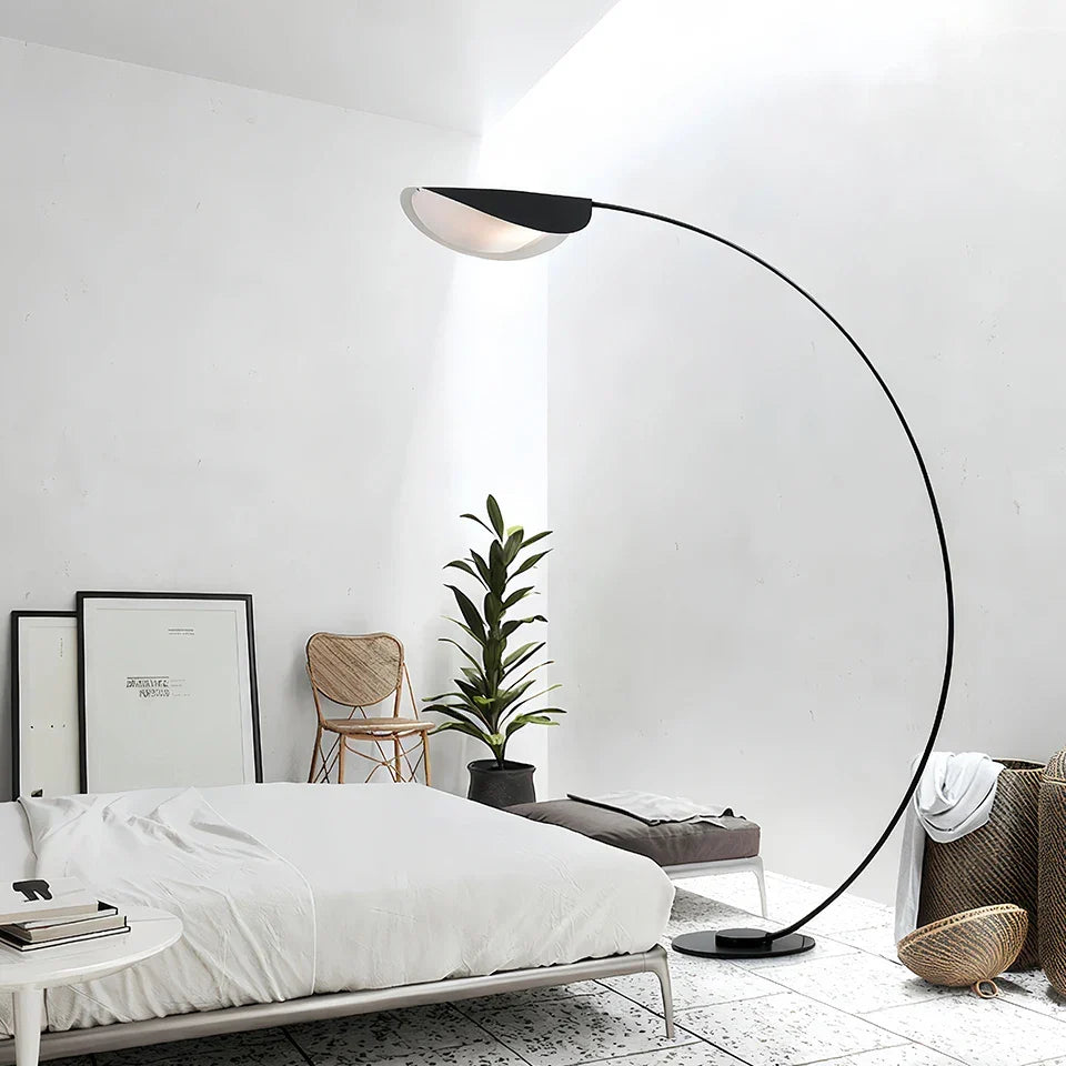 Arched Standing Lamp with Organic Leaf Shade Tri-Temperature Adjustable Black Metal Frame for Reading & Ambient Lighting | Thomler