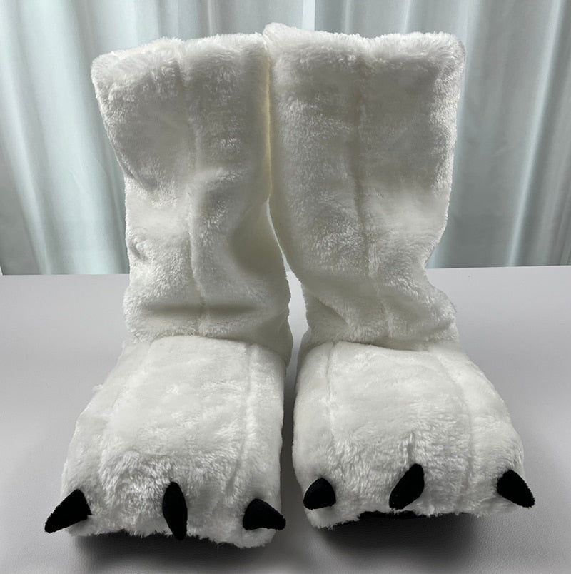 Plush Bear Paw Slippers – Soft Faux Fur House Shoes with Non-Slip Sole for Indoor & Outdoor Wear, Unisex Winter Footwear