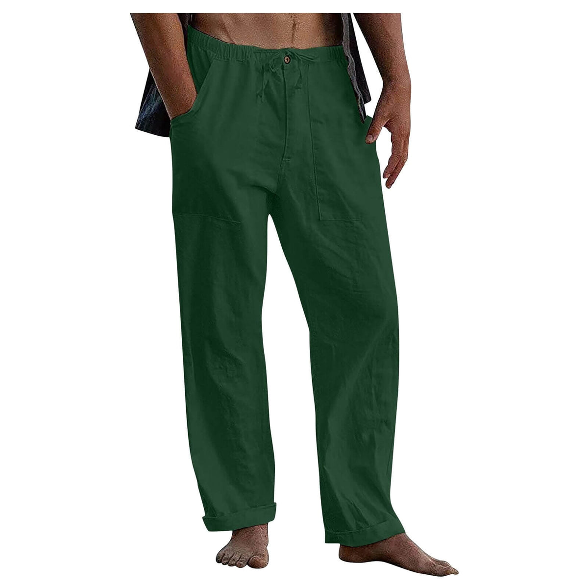 Heren Relaxed Fit Wide Leg Casual Broek met Trekkoord in de Taille – Ademende Katoen-Linnen Mix Broek voor Dagelijks Gebruik & Reizen