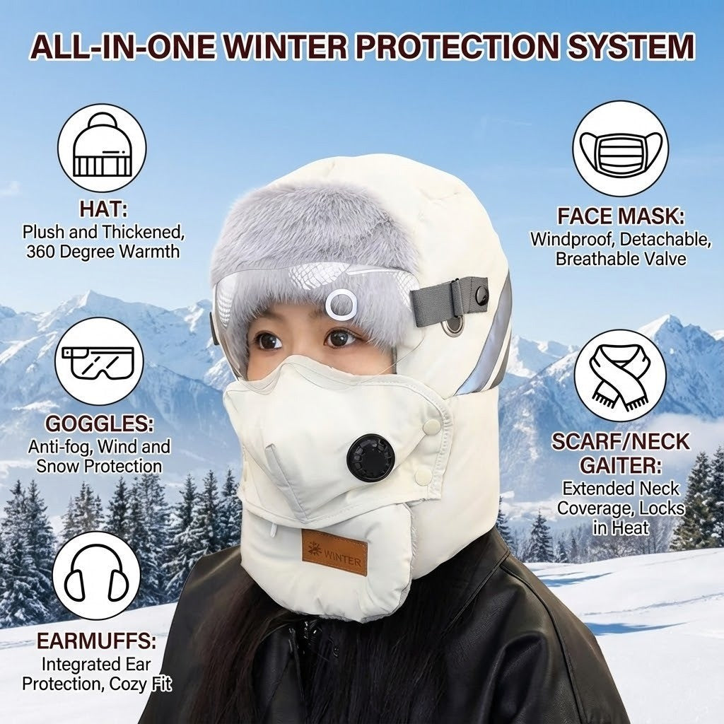 Full-Face Insulated Winter Balaclava with Detachable Shield & Windproof Design for Skiing & Cold Weather