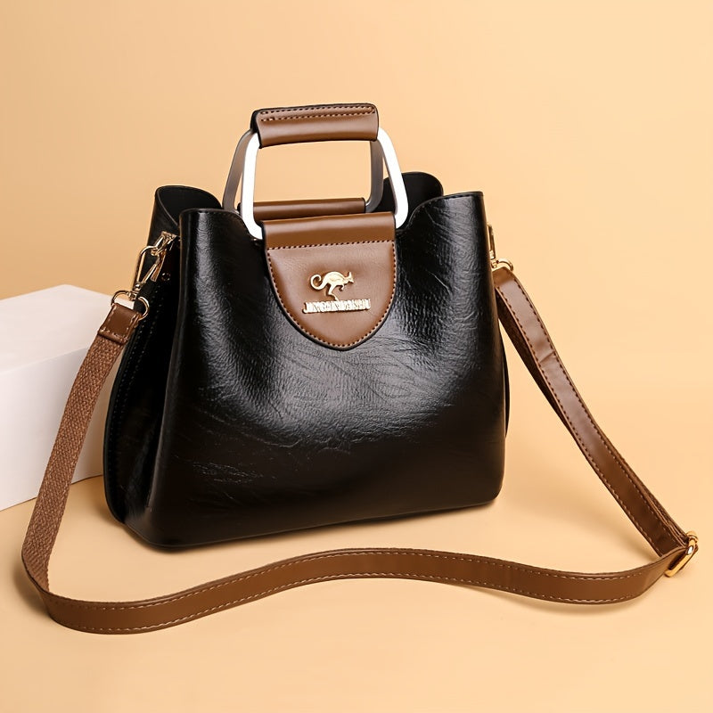 Echt leren schoudertas crossbody tas tweekleurige organizer voor dames werk reizen dagelijks gebruik