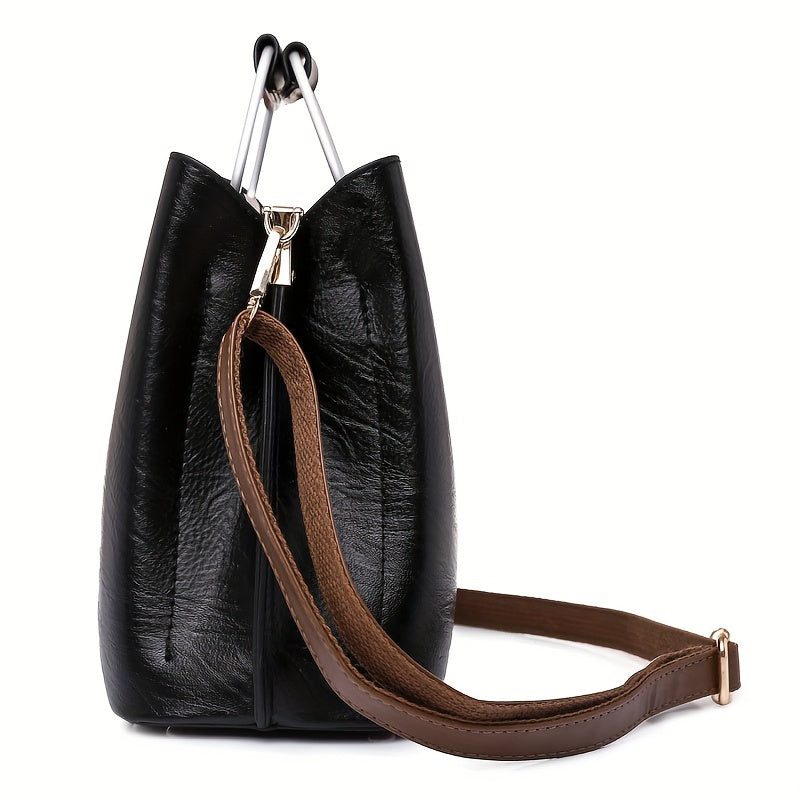 Genuine Leather Shoulder Bag Crossbody Purse Two-Tone Organizer for Women Work Travel Daily Use