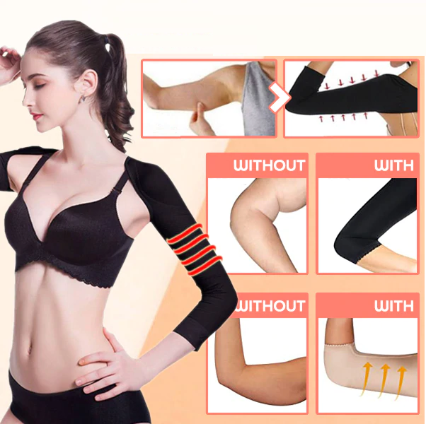 Compression Arm Sleeves with Posture Support for Women – Slimming Upper Arm Shaper & Back Corrector