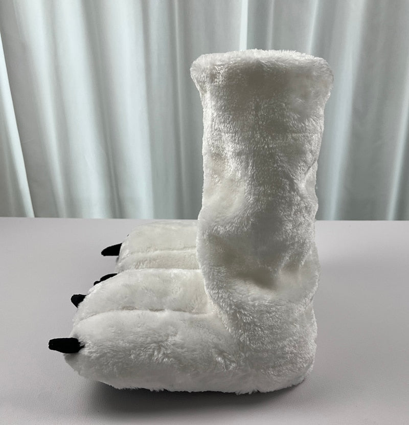 Plush Bear Paw Slippers – Soft Faux Fur House Shoes with Non-Slip Sole for Indoor & Outdoor Wear, Unisex Winter Footwear
