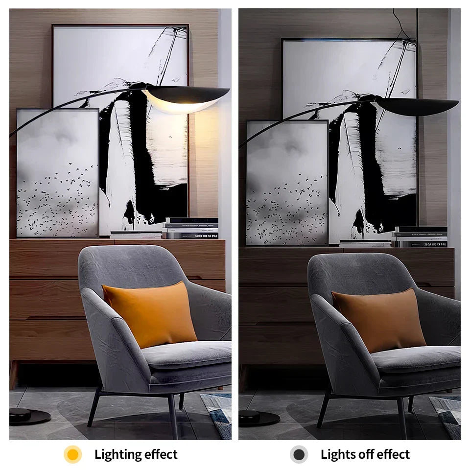 Arched Standing Lamp with Organic Leaf Shade Tri-Temperature Adjustable Black Metal Frame for Reading & Ambient Lighting | Thomler