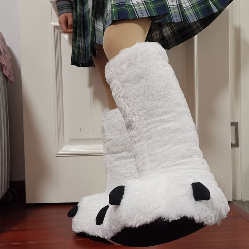 Plush Bear Paw Slippers – Soft Faux Fur House Shoes with Non-Slip Sole for Indoor & Outdoor Wear, Unisex Winter Footwear