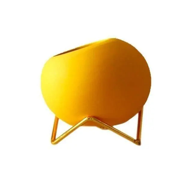 Tafelmodel keramische plantenbak op stalen standaard – 4 inch ronde pot voor vetplanten & kleine planten – Bureau- & plankdecoratie voor thuiskantoor, slaapkamer, K | Thomler