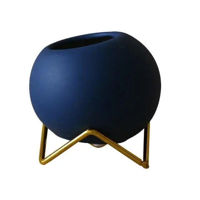 Tafelmodel keramische plantenbak op stalen standaard – 4 inch ronde pot voor vetplanten & kleine planten – Bureau- & plankdecoratie voor thuiskantoor, slaapkamer, K | Thomler
