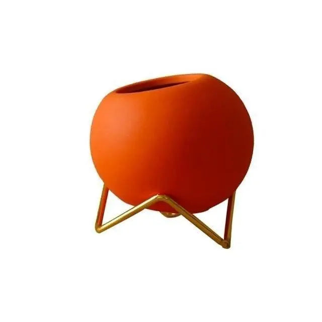 Tafelmodel keramische plantenbak op stalen standaard – 4 inch ronde pot voor vetplanten & kleine planten – Bureau- & plankdecoratie voor thuiskantoor, slaapkamer, K | Thomler