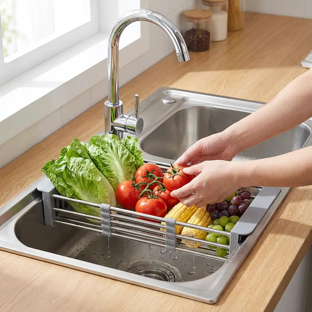 Over-Sink Dish Drying Rack Expandable Stainless Steel for Kitchen Counter Space Saving Drainer Basket | Thomler