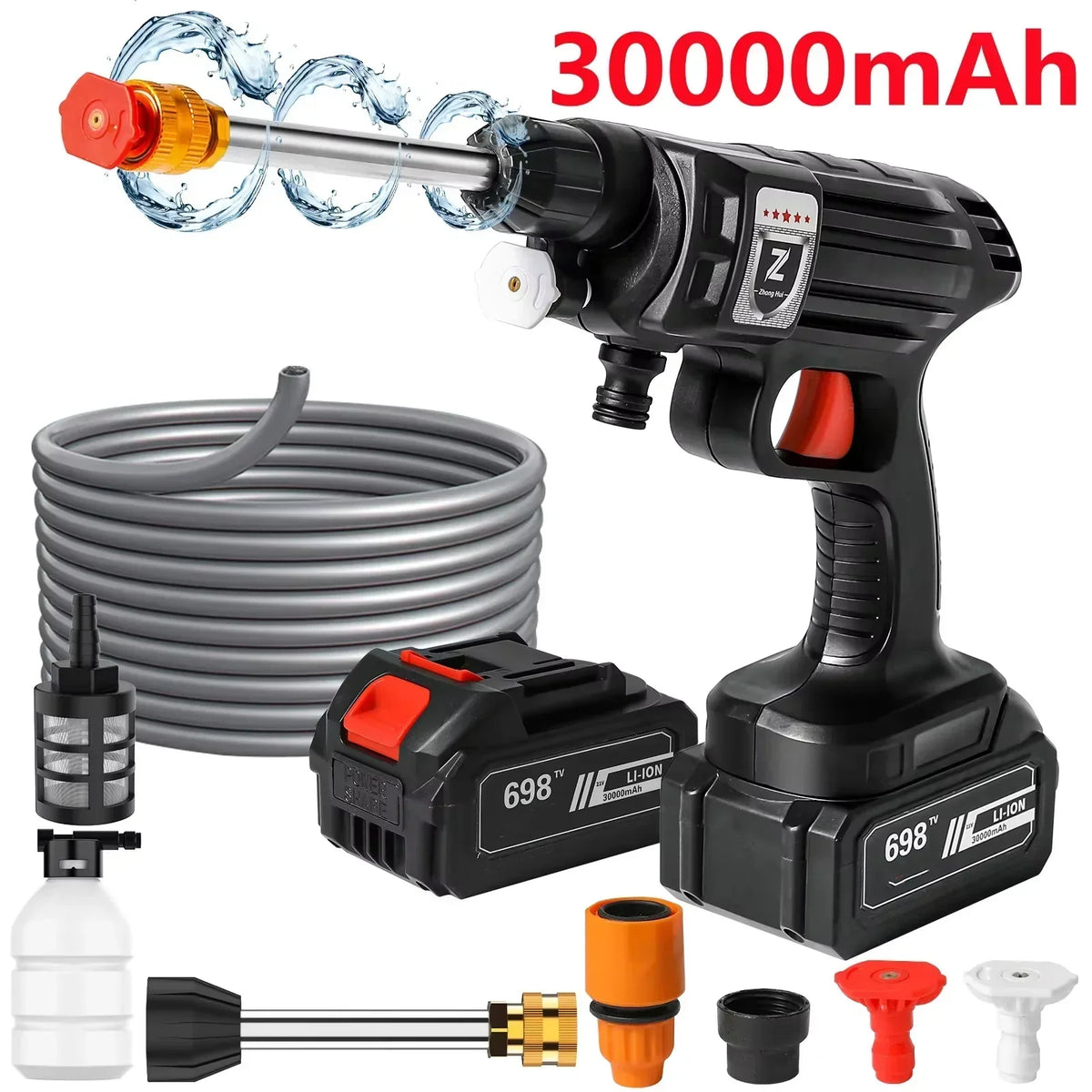 Rechargeable Electric Power Washer for Vehicles & Outdoor Spaces – Battery-Operated Handheld Water Sprayer with Adjustable Nozzle | Thomler