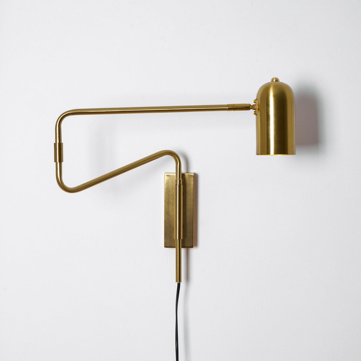 Swing-Arm Reading Sconce with Rotating Shade Metal Plug-In Fixture Black & Gold Finish for Bedroom Living Room Study Nook Task Lighting | Thomler